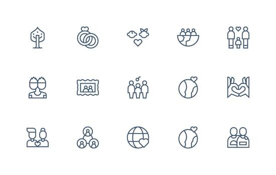 Togetherness featuring 15 Icons in Regular Line Design Pixel Perfect Icon Set vector