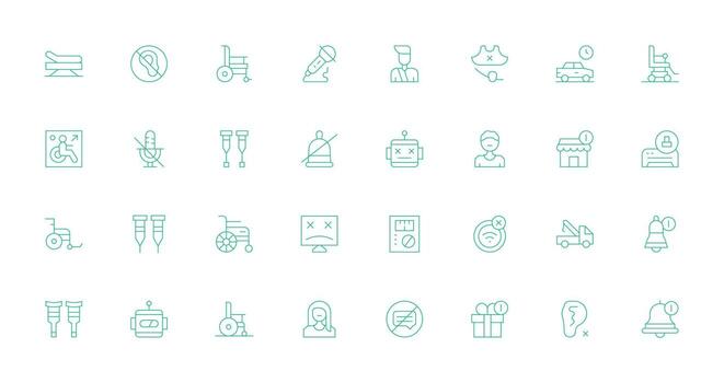 Disabled Icon Collection with 32 Thin Line Designs Balanced Icon Set for Functional Design vector