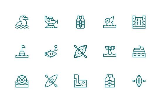River Design Icons featuring 15 in Regular Line Style UI Icon Set vector