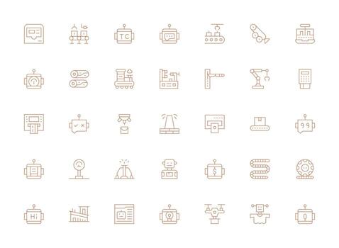 automatizado diseño íconos presentando 35 en ligero línea estilo escalable íconos para multiplataforma interfaces vector