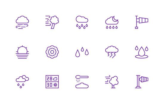 Meteorology Visual Pack containing 15 Regular Line Icons Icon Pack for UI vector