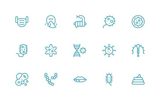 Infection Icon Collection with 15 Regular Line Designs Complete Icon Bundle for Web Design vector