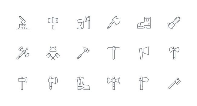 mínimo línea íconos desde leñador conjunto con 18 vectores detallado icono colección para diseño sistemas