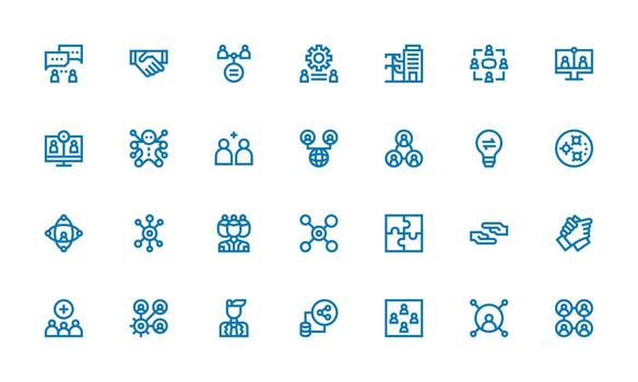 colaboración presentando 28 íconos en negrita línea diseño escalable icono paquete vector