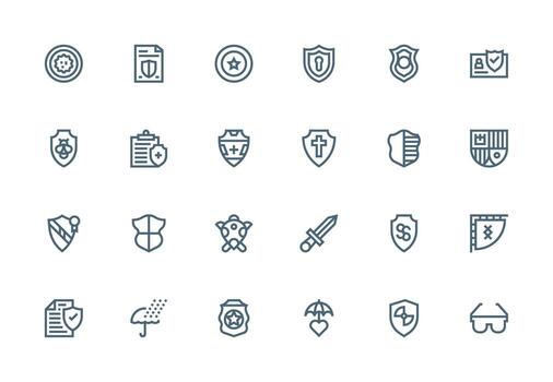 proteger diseño íconos presentando 24 en grueso línea línea estilo rápido acceso íconos para ui desarrollo vector