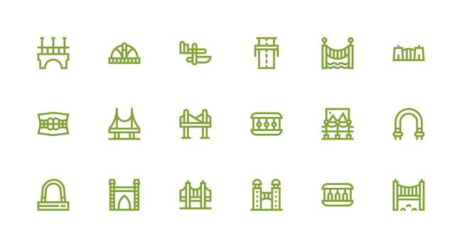 Bridge including 18 Strong Stroke Line Illustrations Balanced Icon Set for Functional Design vector