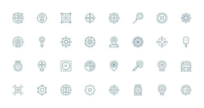 32 Icons for Center in Thin Line Format Multi-Purpose Icon Pack for Templates vector