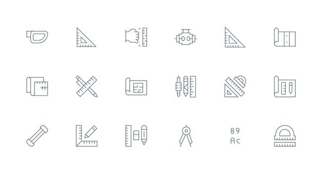 Technical Drawing Set with 18 Minimal Line Icons Multi-Style Icons for Creative Projects vector
