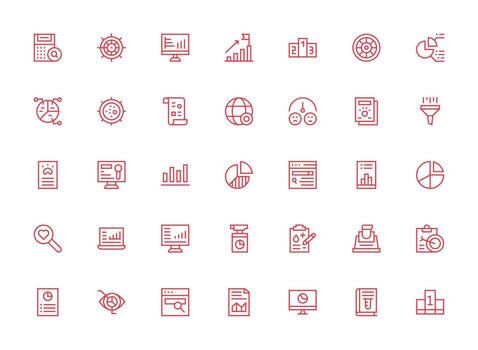 Regular Clean Line Icons from Results Set with 35 Vectors Complete Icon Bundle for Web Design