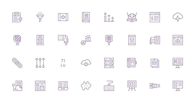 32 Icons for Data in Thin Line Format Icon Set for Web vector