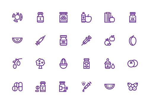 24 Thick Line Line Icons for Vitamins Graphics UI Icon Set vector