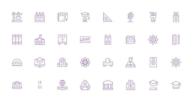 School Visual Pack containing 32 Thin Line Icons High-Resolution Icons for Any Platform vector