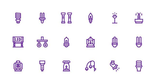 Light Source Icon Set with 18 Strong Stroke Line Graphics UI-Ready Icon Collection vector