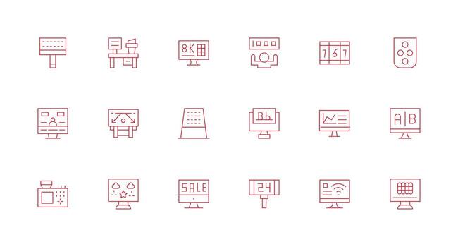 digital monitor icono colección con 18 mínimo línea diseños listo para la interfaz de usuario icono colección vector