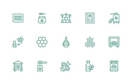 Honeycomb Icon Set with 15 Regular Line Graphics Flexible Icon System for Web Interfaces vector