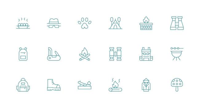 18 Minimal Line Icons for Camping Graphics Pixel Perfect Icons for Modern Apps vector