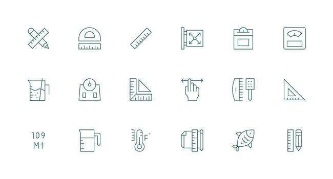 18 Icons for Scale in Minimal Line Format Complete Icon Bundle for Web Design vector