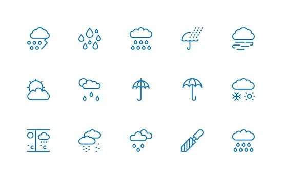 Regular Line Icons from Rainy Set with 15 Vectors Multi-Purpose Icon Pack for Templates