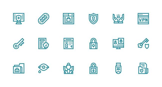 Strong Stroke Line Style Encryption Icons with 18 Vectors Full Icon Library for UI Designers