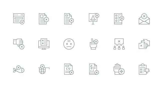 Not Accepted featuring 18 Icons in Minimal Line Design Responsive Icon Set for Flexible Layouts vector