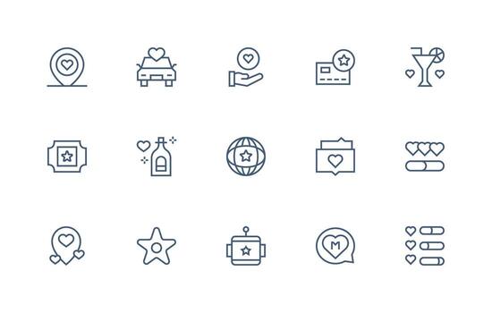 Preferred Icon Set with 15 Regular Line Graphics Compact Icon Set vector