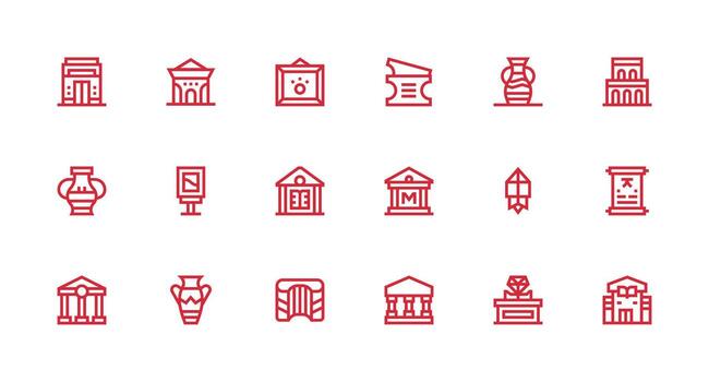 museo icono conjunto con 18 fuerte carrera línea gráficos ui y ux enfocado icono colección vector