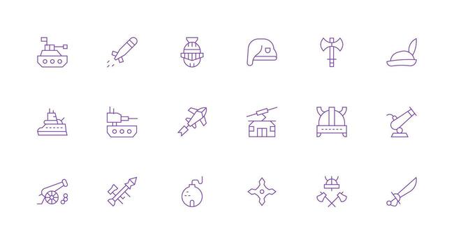 Warfare Visual Pack containing 18 Minimal Line Icons Interface Icon Collection for Daily Projects vector