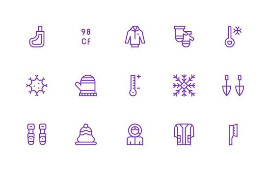 Cold Weather Set with 15 Regular Line Icons Minimal Icon Set for Interface Projects vector
