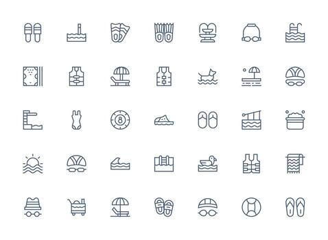 35 Regular Clean Line Vectors for Pool Theme Minimal Icon Set for Interface Projects