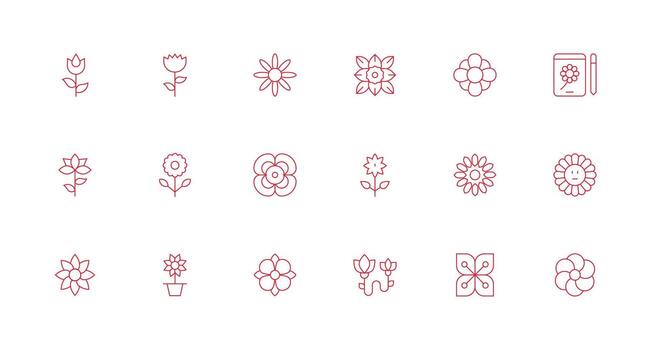 18 mínimo línea íconos para pétalo gráficos icono conjunto para web vector