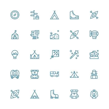 Adventure Icon Set with 25 Medium Stroke Outline Graphics UI and UX Focused Icon Collection vector