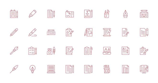 bolígrafo presentando 32 íconos en Delgado línea diseño esencial íconos para rápido ui edificio vector
