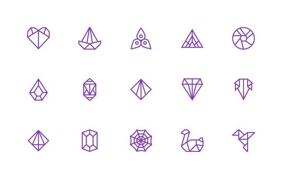 Faceted Icon Set with 15 Regular Line Graphics Icon Set for Projects vector