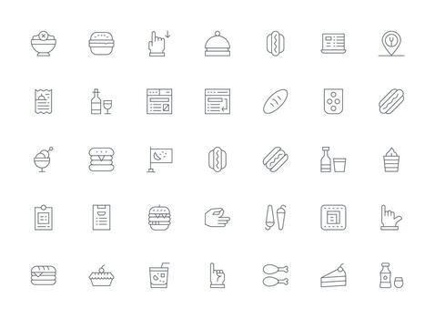 menú diseño íconos presentando 35 en ligero línea estilo pulcramente diseñado íconos para web plataformas vector