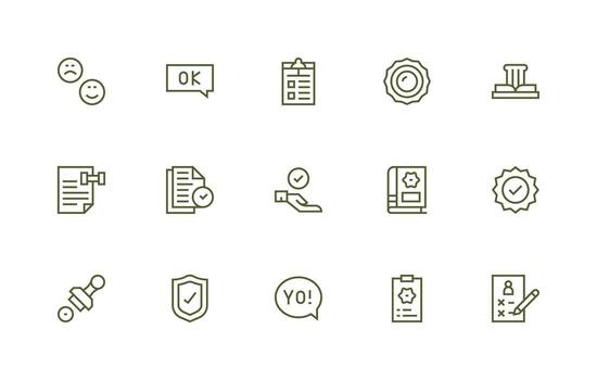 Approval Icon Collection with 15 Regular Line Designs Scalable Icons for All Themes vector