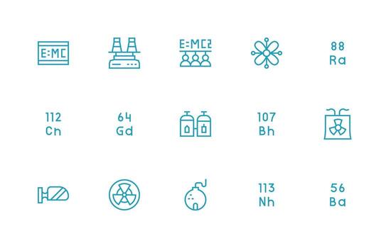 15 Regular Line Vectors for Nuclear Theme Multi-Style Icon Collection