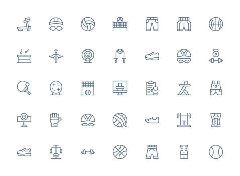 Regular Clean Line Icons from Exercise Set with 35 Vectors Organized Icon Pack for Quick Access