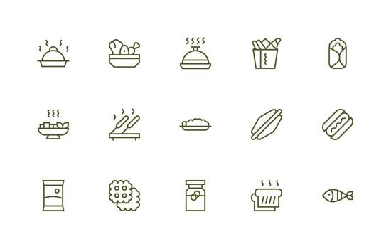 Lunch Visual Pack containing 15 Regular Line Icons Customizable Icon Series for Mobile Screens vector