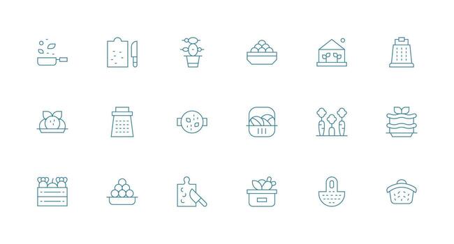 vegetales icono conjunto con 18 mínimo línea gráficos equilibrado icono conjunto para funcional diseño vector