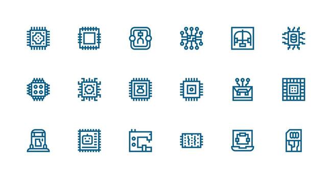 Microchip Design Icons featuring 18 in Strong Stroke Line Style Editable Icon Collection vector