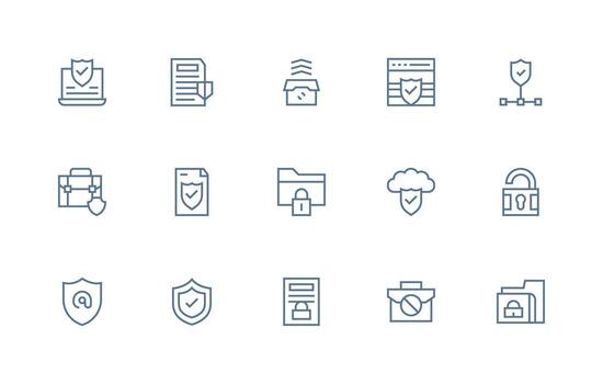 Data Protection Icon Collection with 15 Regular Line Designs Essential Icons for Rapid UI Building vector