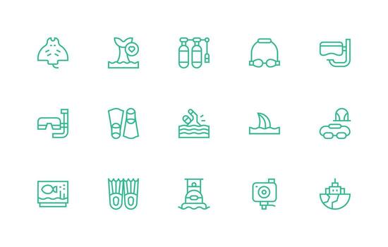 Underwater including 15 Regular Line Illustrations Essential Icons for Rapid UI Building vector
