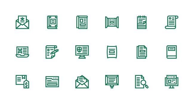 18 Icons for Digital Document in Strong Stroke Line Format Essential Icon Collection vector