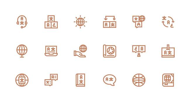 Multilingual Set with 18 Strong Stroke Line Icons Complete Icon Bundle for Web Design vector