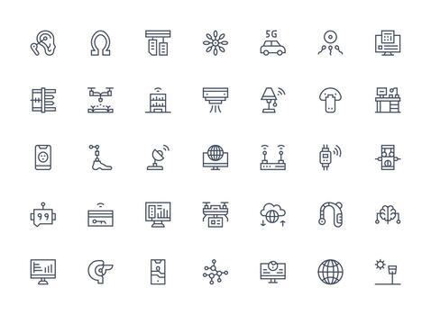 regular limpiar línea estilo tecnología íconos con 35 vectores esencial íconos para rápido ui edificio