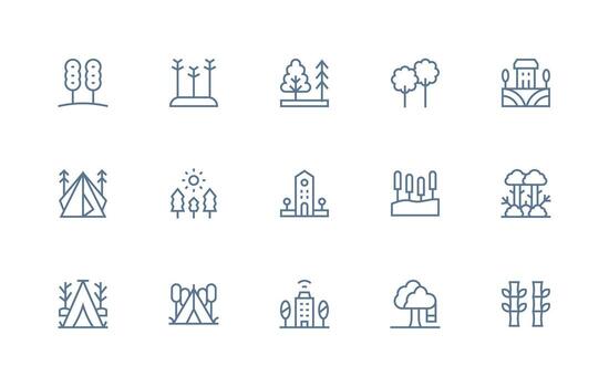arboles icono conjunto con 15 regular línea gráficos rápido acceso íconos para ui desarrollo vector
