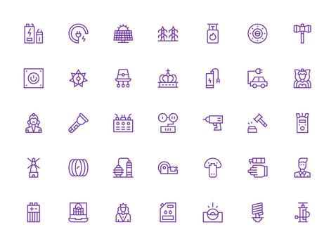 Power Design Icons featuring 35 in Regular Clean Line Style Multi-Purpose Icon Set vector