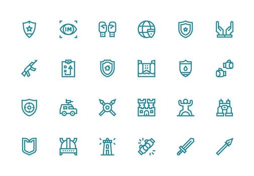 24 íconos para defensa en grueso línea línea formato bien estructurado íconos para creativo utilizar vector