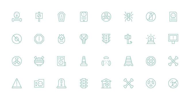 Caution Icon Set with 32 Thin Line Graphics Organized Icon Pack for Quick Access vector