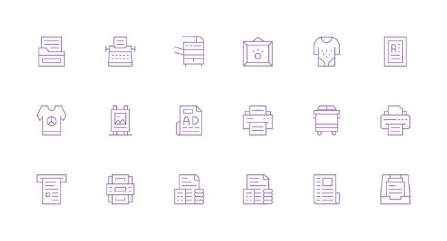 Print Icon Set with 18 Minimal Line Graphics UI Icon Set vector